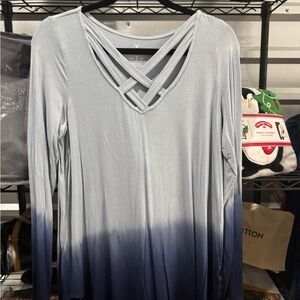 Long sleeve two tone blue blouse